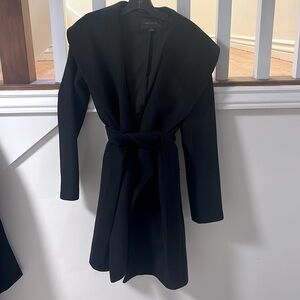 Ann Taylor black belted wrap wool blend coat
